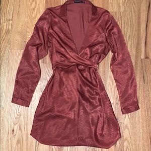 Rust Satin Wrap Dress from PLT